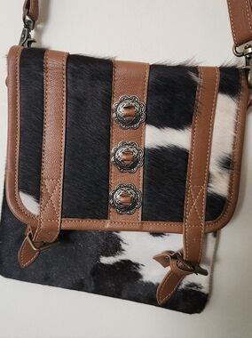 Brown & Black Cowhide Crossbody Bag